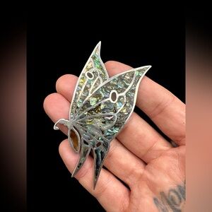 Vintage Sterling Abalone Inlayed Butterfly Brooch Large Sterling Butterfly